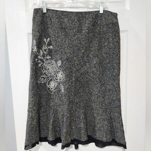 George Tweed Embroidered Floral Ruffle Hem Midi Skirt in Size 14